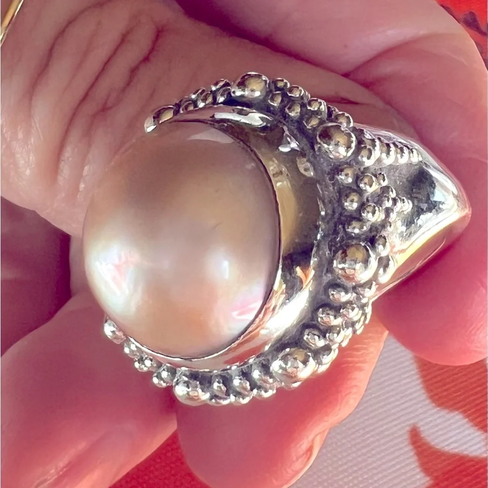 Stephen Dweck Mabe Pearl Ring SS Sz 7 Signed 925 Has 1 Minor Crack Still Gour!! - Picture 1 of 16